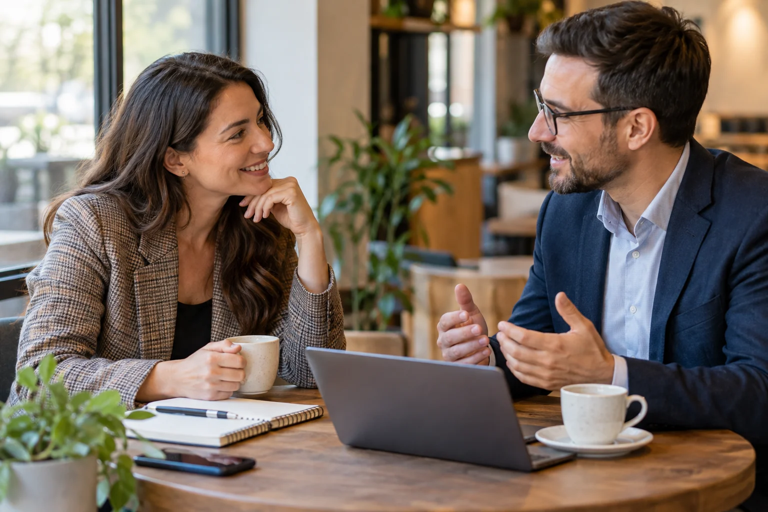 Business professionals having a conversation to build trust and strong referral relationships